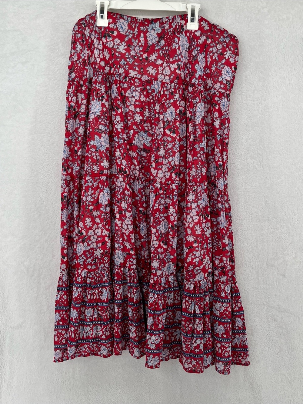 Chaps Red Floral Tiered A-Line Skirt Women’s XLP